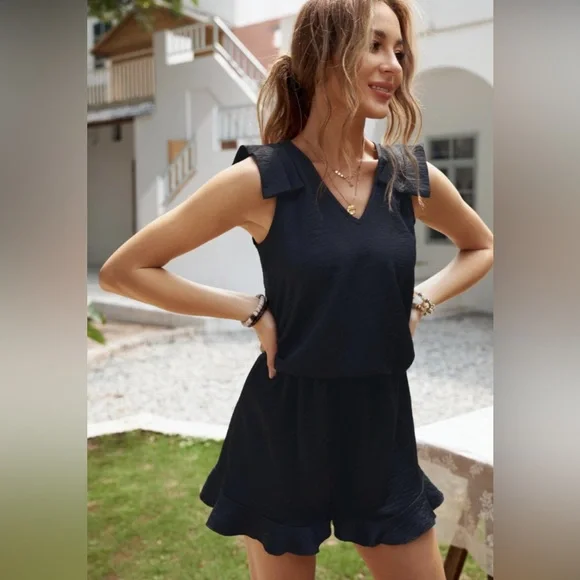 Ally Black Silk Romper